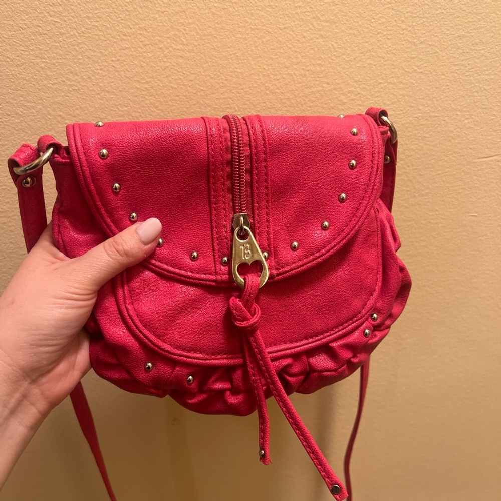 Betsey Johnson Betseyville Pink Moto Y2K Studded Crossbody Mini Shoulder Purse - Picture 2 of 11